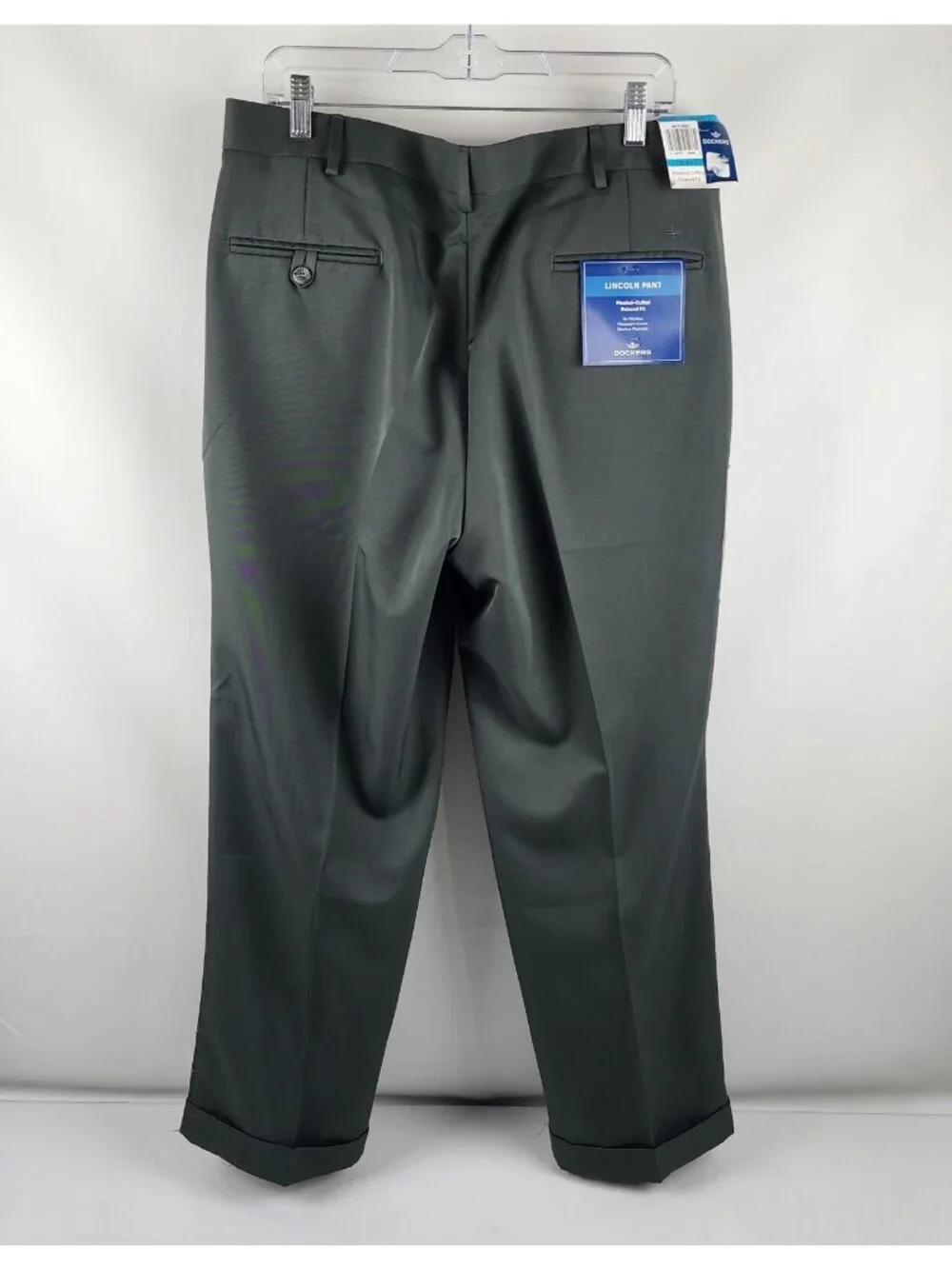 Dockers Pants Men 36x29 Green Gray Chino Lincoln Pant Pleated Cuffed Relaxed NWT